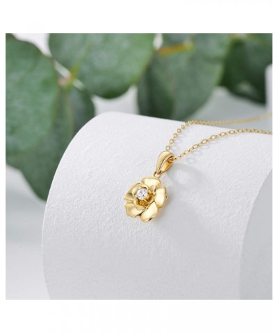 14k Gold Flower Necklace for Women, Rose Flower Pendant Birth Flower Necklace Birthday Mothers Day Gift for Mother Wife Girlf...