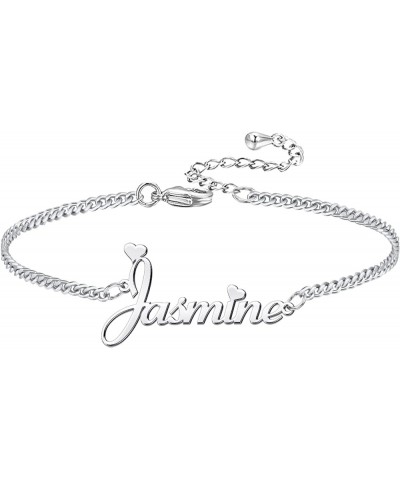 Personalized Ankle Bracelets for Women, Sterling Silver Women Beaded Name Anklets with Cuban Chain Link Custom Bracelets Summ...