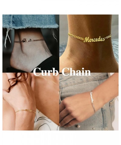 Personalized Ankle Bracelets for Women, Sterling Silver Women Beaded Name Anklets with Cuban Chain Link Custom Bracelets Summ...