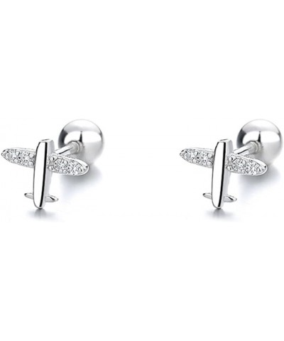 CZ Airplane Tiny Cartilage Stud Earrings Sterling Silver 925 Cute Crystal Rhinestone Small Tragus Studs Statement Barbell Hel...