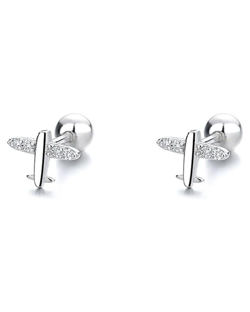 CZ Airplane Tiny Cartilage Stud Earrings Sterling Silver 925 Cute Crystal Rhinestone Small Tragus Studs Statement Barbell Hel...