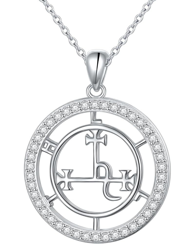 Sigil of Lilith Necklace S925 Sterling Silver Sigil of Lilith Pendant Necklace Gifts for Women Rolo Chain 18+2 inches Cubic Z...