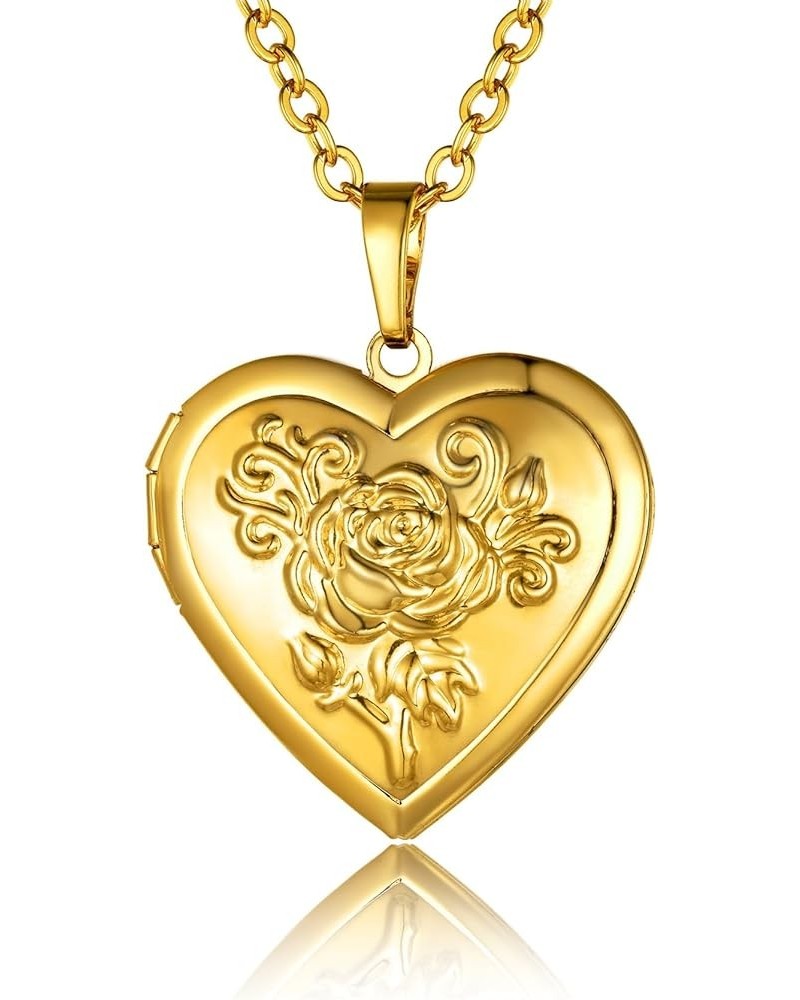 Heart Locket Necklace for Women, 18K Gold Plated/Platinum Plated/Rose Gold Flower/Tree of Life Memorial Photo Locket Necklace...