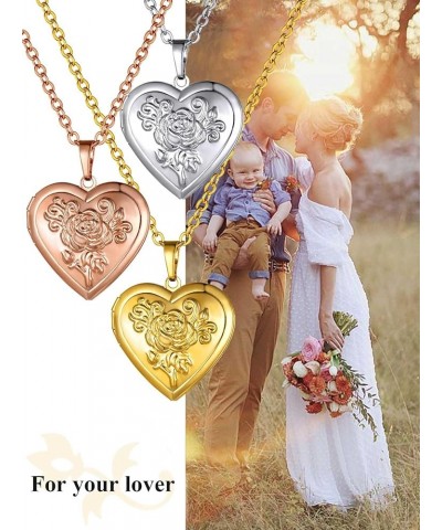 Heart Locket Necklace for Women, 18K Gold Plated/Platinum Plated/Rose Gold Flower/Tree of Life Memorial Photo Locket Necklace...