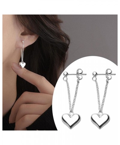 Silver Earrings Triangle Chain Drop Stud Earrings Women Butterfly Heart Star Crystal Dangle Earrings Studs Metal Chain Bead E...