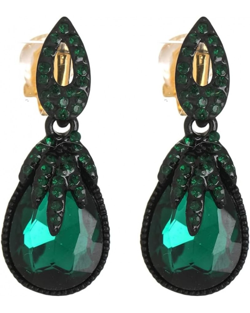 Clip On Earrings for Women Girls Emerald Green Water Drop Dangle Earrings $10.56 Earrings