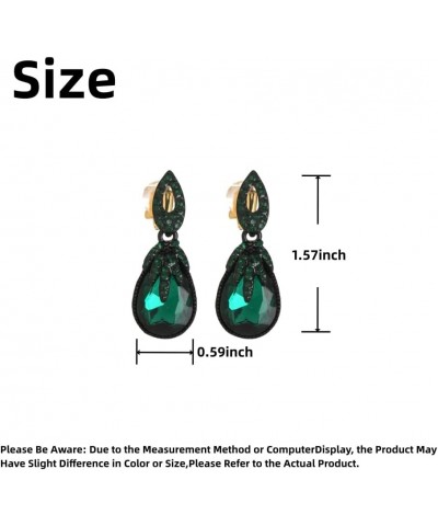 Clip On Earrings for Women Girls Emerald Green Water Drop Dangle Earrings $10.56 Earrings