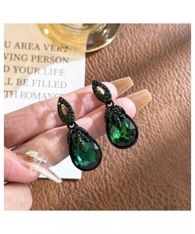 Clip On Earrings for Women Girls Emerald Green Water Drop Dangle Earrings $10.56 Earrings