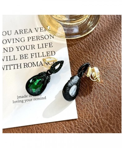 Clip On Earrings for Women Girls Emerald Green Water Drop Dangle Earrings $10.56 Earrings