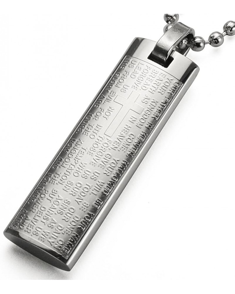 English Lord's Prayer and Cross Stainless Steel Large Pendant Necklace 16.0 Inches $18.21 Necklaces