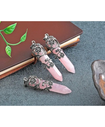 Antique Silver Flower Wrapped Natural Green Aventurine Healing Crystal Necklace Rose Quartz No Engraving $7.27 Necklaces