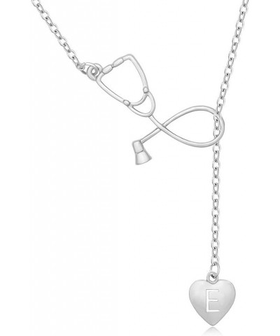 Silver Stethoscope Lariat necklace Heart Charm Initial Letter Stethoscope for Doctor Nurse E $10.13 Necklaces