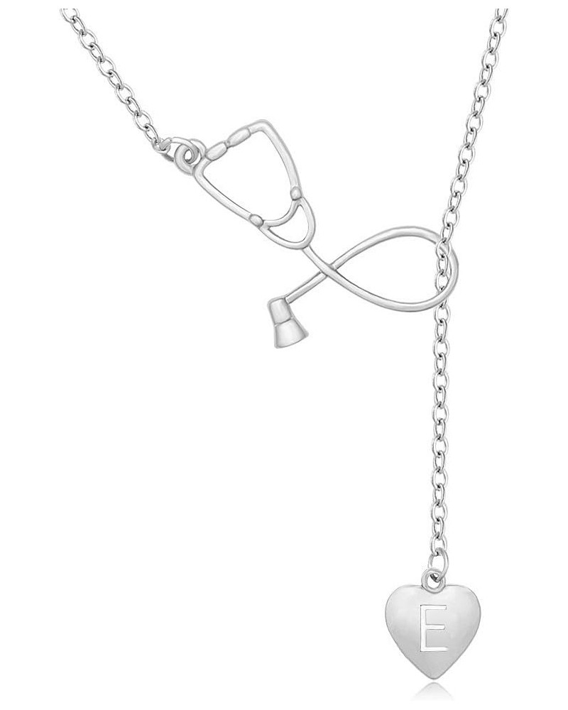 Silver Stethoscope Lariat necklace Heart Charm Initial Letter Stethoscope for Doctor Nurse E $10.13 Necklaces