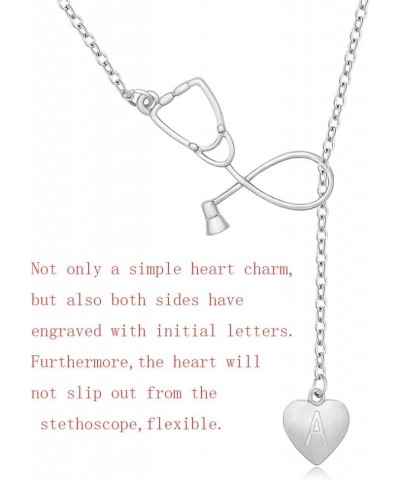 Silver Stethoscope Lariat necklace Heart Charm Initial Letter Stethoscope for Doctor Nurse E $10.13 Necklaces