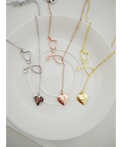 Silver Stethoscope Lariat necklace Heart Charm Initial Letter Stethoscope for Doctor Nurse E $10.13 Necklaces