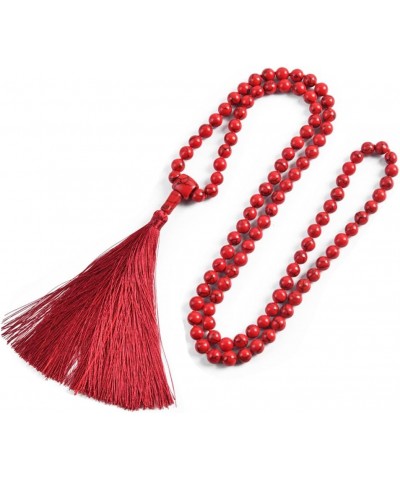 108 Mala Beads Necklace 8mm Tibetan Prayer Beads Yoga Meditation Beads Necklace with Long Tassel Red Turquoise $11.19 Necklaces