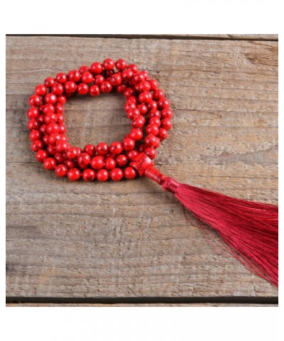 108 Mala Beads Necklace 8mm Tibetan Prayer Beads Yoga Meditation Beads Necklace with Long Tassel Red Turquoise $11.19 Necklaces