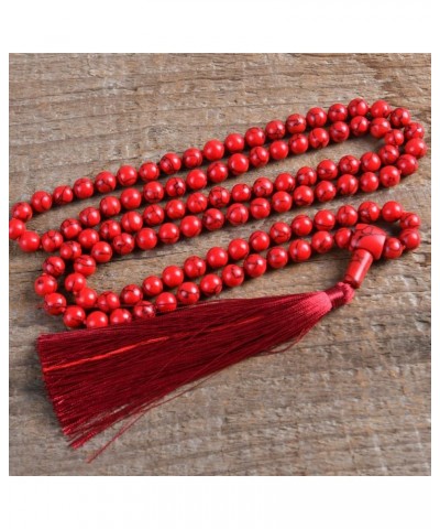 108 Mala Beads Necklace 8mm Tibetan Prayer Beads Yoga Meditation Beads Necklace with Long Tassel Red Turquoise $11.19 Necklaces