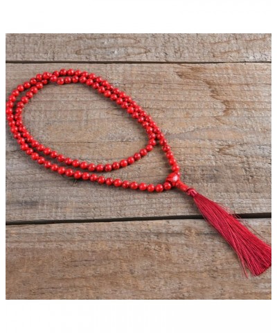 108 Mala Beads Necklace 8mm Tibetan Prayer Beads Yoga Meditation Beads Necklace with Long Tassel Red Turquoise $11.19 Necklaces