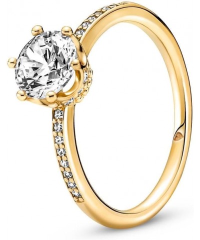 Clear Sparkling Crown Solitaire Ring - Gold Ring for Women - Gift for Her - 14k Gold-Plated Shine with Cubic Zirconia 8 No Gi...