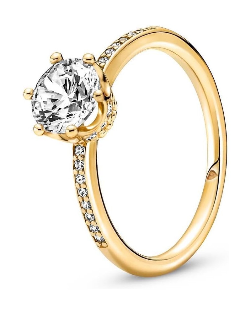 Clear Sparkling Crown Solitaire Ring - Gold Ring for Women - Gift for Her - 14k Gold-Plated Shine with Cubic Zirconia 8 No Gi...