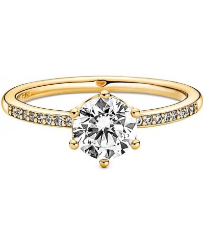 Clear Sparkling Crown Solitaire Ring - Gold Ring for Women - Gift for Her - 14k Gold-Plated Shine with Cubic Zirconia 8 No Gi...