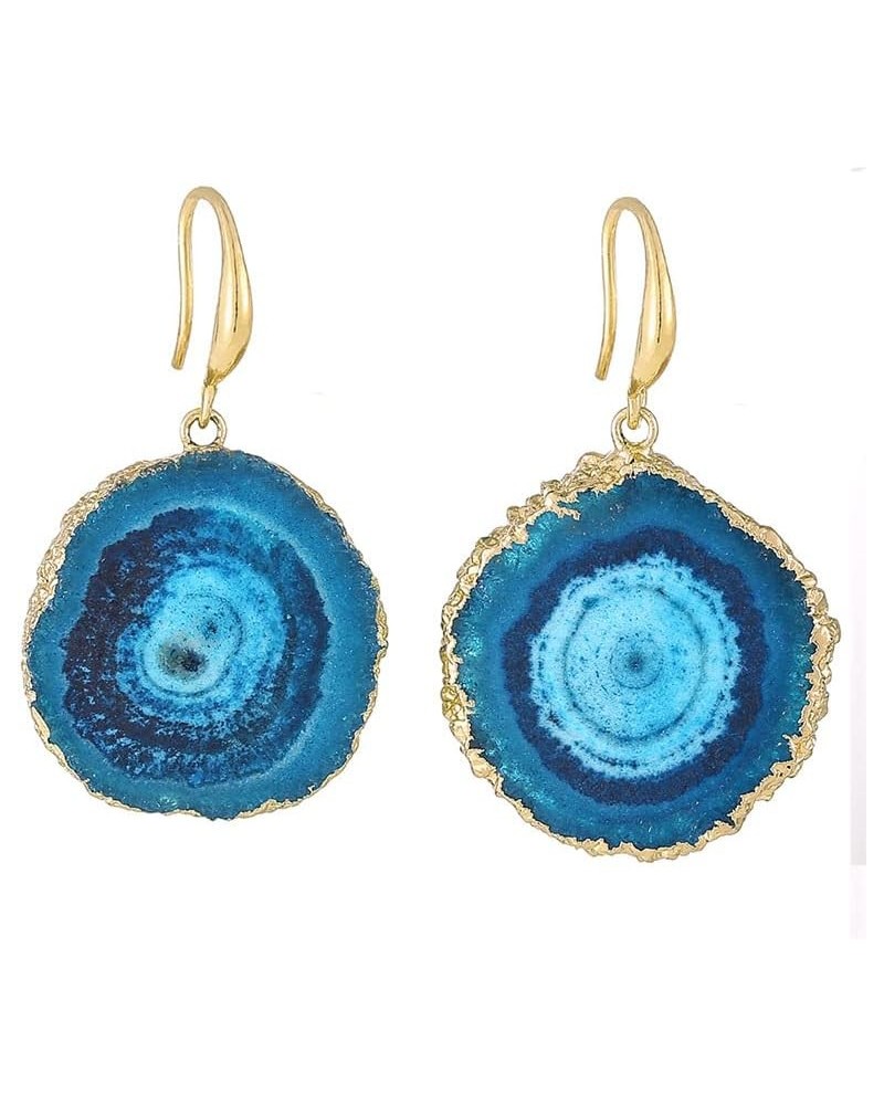 Natural Agate Slice Quartz Geode Druzy Dangle Earrings Healing Crystal Stone Gemstone Jewelry Gift Blue $8.40 Earrings