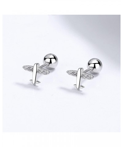 CZ Airplane Tiny Cartilage Stud Earrings Sterling Silver 925 Cute Crystal Rhinestone Small Tragus Studs Statement Barbell Hel...