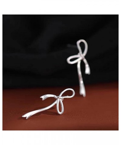 Solid 925 Sterling Silver Bow Stud Earrings for Women Girls Bowknot Stud Earrings Drops Silver $6.00 Earrings