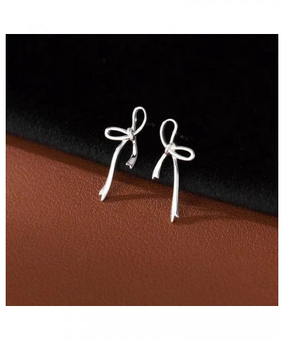 Solid 925 Sterling Silver Bow Stud Earrings for Women Girls Bowknot Stud Earrings Drops Silver $6.00 Earrings