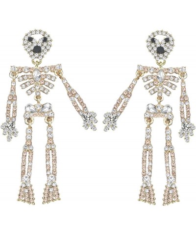 Women Girls Halloween Crystal Skeleton Dangle Earrings, Bling Rhinestone Skull Earrings Gothic Skull Dangle Earrings Set (2)C...