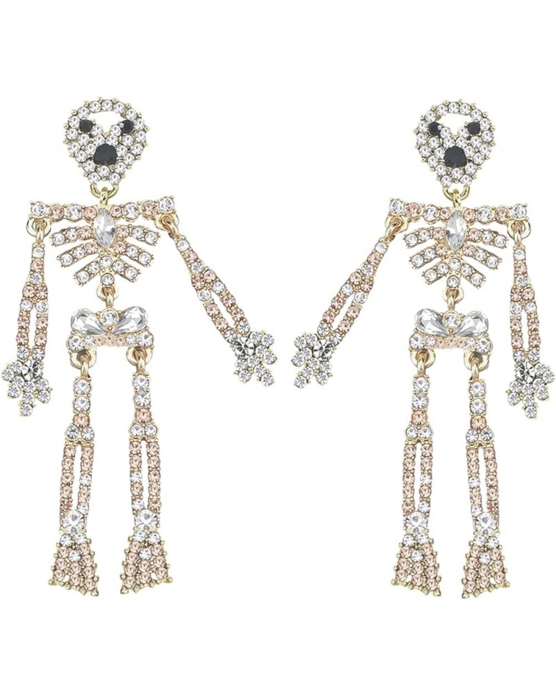 Women Girls Halloween Crystal Skeleton Dangle Earrings, Bling Rhinestone Skull Earrings Gothic Skull Dangle Earrings Set (2)C...