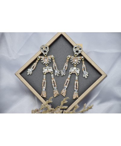 Women Girls Halloween Crystal Skeleton Dangle Earrings, Bling Rhinestone Skull Earrings Gothic Skull Dangle Earrings Set (2)C...