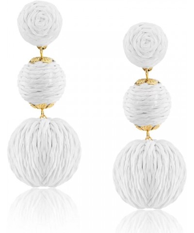 Boho Raffia Ball Earrings for Women, Statement Raffia Round Drop Earrings - Summer Beach Vacation Jewelry I-WHITE BALL $11.81...