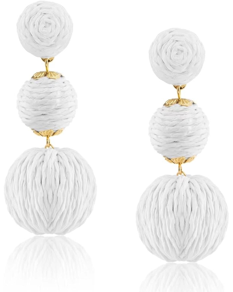 Boho Raffia Ball Earrings for Women, Statement Raffia Round Drop Earrings - Summer Beach Vacation Jewelry I-WHITE BALL $11.81...