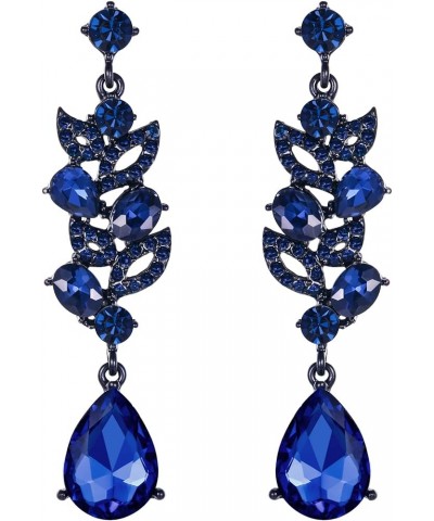 Wedding Marquise Crystal Dangle Earrings for Bridal, Cluster Leaf Art Deco Chandelier Pierced Earrings for Women Sapphire Blu...