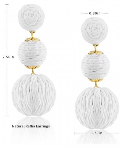 Boho Raffia Ball Earrings for Women, Statement Raffia Round Drop Earrings - Summer Beach Vacation Jewelry I-WHITE BALL $11.81...