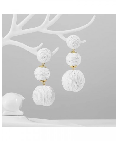 Boho Raffia Ball Earrings for Women, Statement Raffia Round Drop Earrings - Summer Beach Vacation Jewelry I-WHITE BALL $11.81...