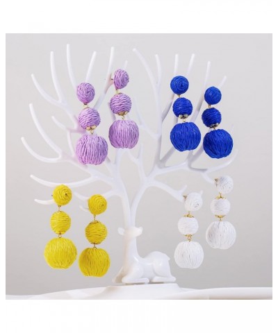 Boho Raffia Ball Earrings for Women, Statement Raffia Round Drop Earrings - Summer Beach Vacation Jewelry I-WHITE BALL $11.81...