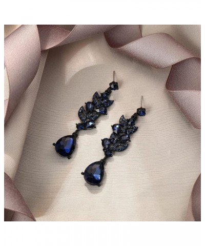 Wedding Marquise Crystal Dangle Earrings for Bridal, Cluster Leaf Art Deco Chandelier Pierced Earrings for Women Sapphire Blu...