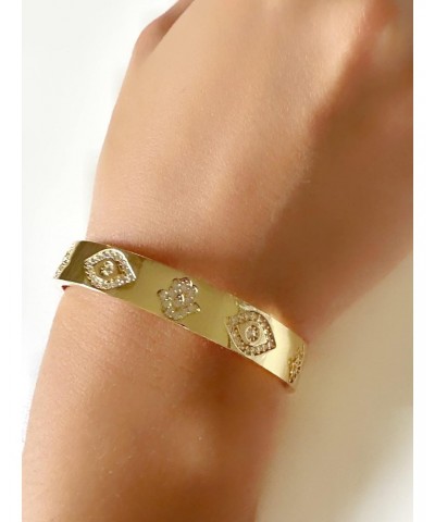 Evil Eye & Hamsa Hand Cuff Bracelet For Women 18K Gold Plated Fashion Jewelry $16.38 Bracelets