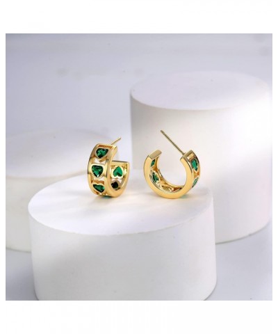 Green Heart Hoop Earrings for Women - Chunky Gold Open Hoop Earrings Green Love Heart Half Earring Emerald Gem Jewelry St. Pa...