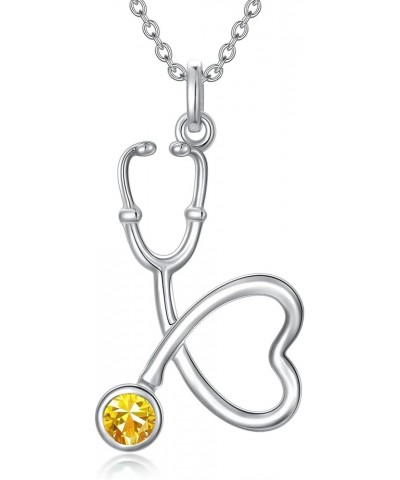 Nurse Necklace for Women, Sterling Silver Heart Stethoscope Pendant with Clear Birthstone Medicine Nursing Jewelry Gift for D...