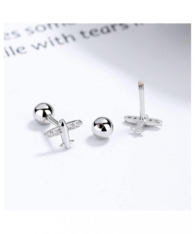 CZ Airplane Tiny Cartilage Stud Earrings Sterling Silver 925 Cute Crystal Rhinestone Small Tragus Studs Statement Barbell Hel...