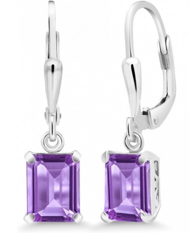 925 Sterling Silver Purple Amethyst Dangle Earrings For Women (3.00 Cttw, Gemstone February Birthstone, Emerald Cut 8X6MM) $3...