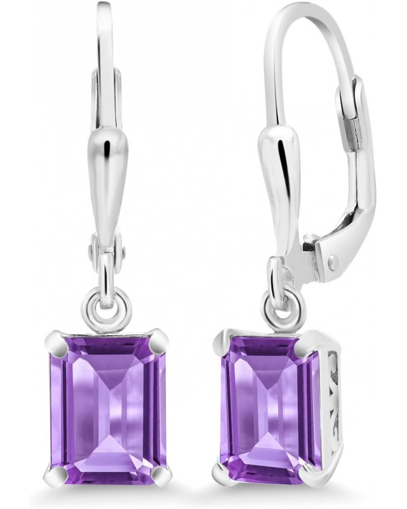 925 Sterling Silver Purple Amethyst Dangle Earrings For Women (3.00 Cttw, Gemstone February Birthstone, Emerald Cut 8X6MM) $3...