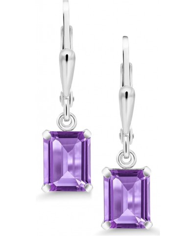 925 Sterling Silver Purple Amethyst Dangle Earrings For Women (3.00 Cttw, Gemstone February Birthstone, Emerald Cut 8X6MM) $3...