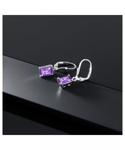 925 Sterling Silver Purple Amethyst Dangle Earrings For Women (3.00 Cttw, Gemstone February Birthstone, Emerald Cut 8X6MM) $3...