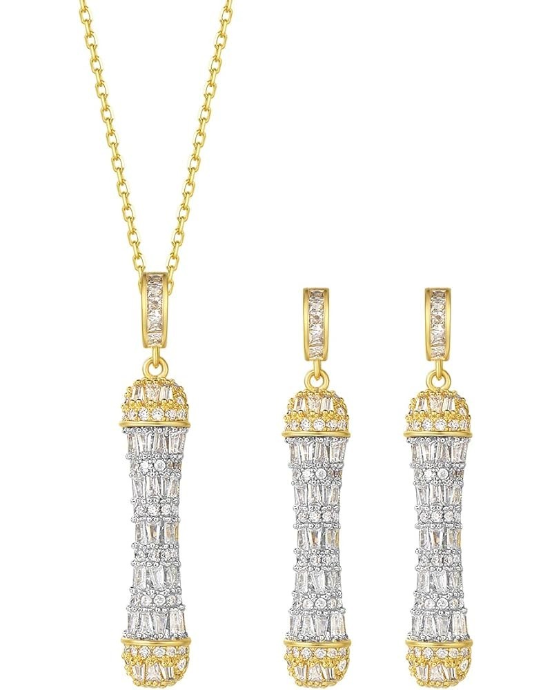 Jewelry Fashion Women Designer Inspired Necklace and Earring Pave CZ Crystal TubeTwo Tone Jewelry Sets Gold $17.39 Jewelry Sets