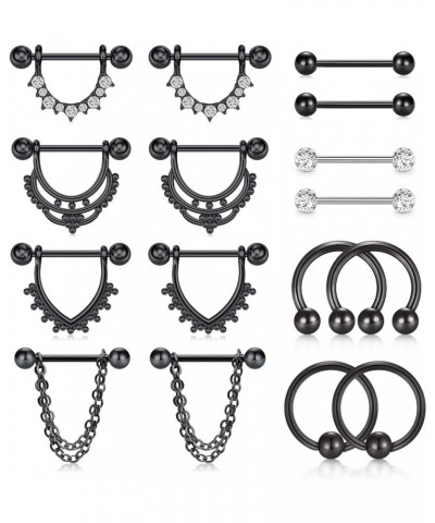 14G Nipple Rings Nipplering for Women 14mm 16mm Straight Tongue Rings Barbell Nipple Rings Piercing Jewelry D- black 2-14mm $...